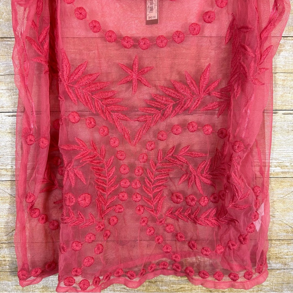 Lauren Conrad Coral Sheer Mesh Embroidered Boho Tank Top Size L Sleeveless - Picture 3 of 7